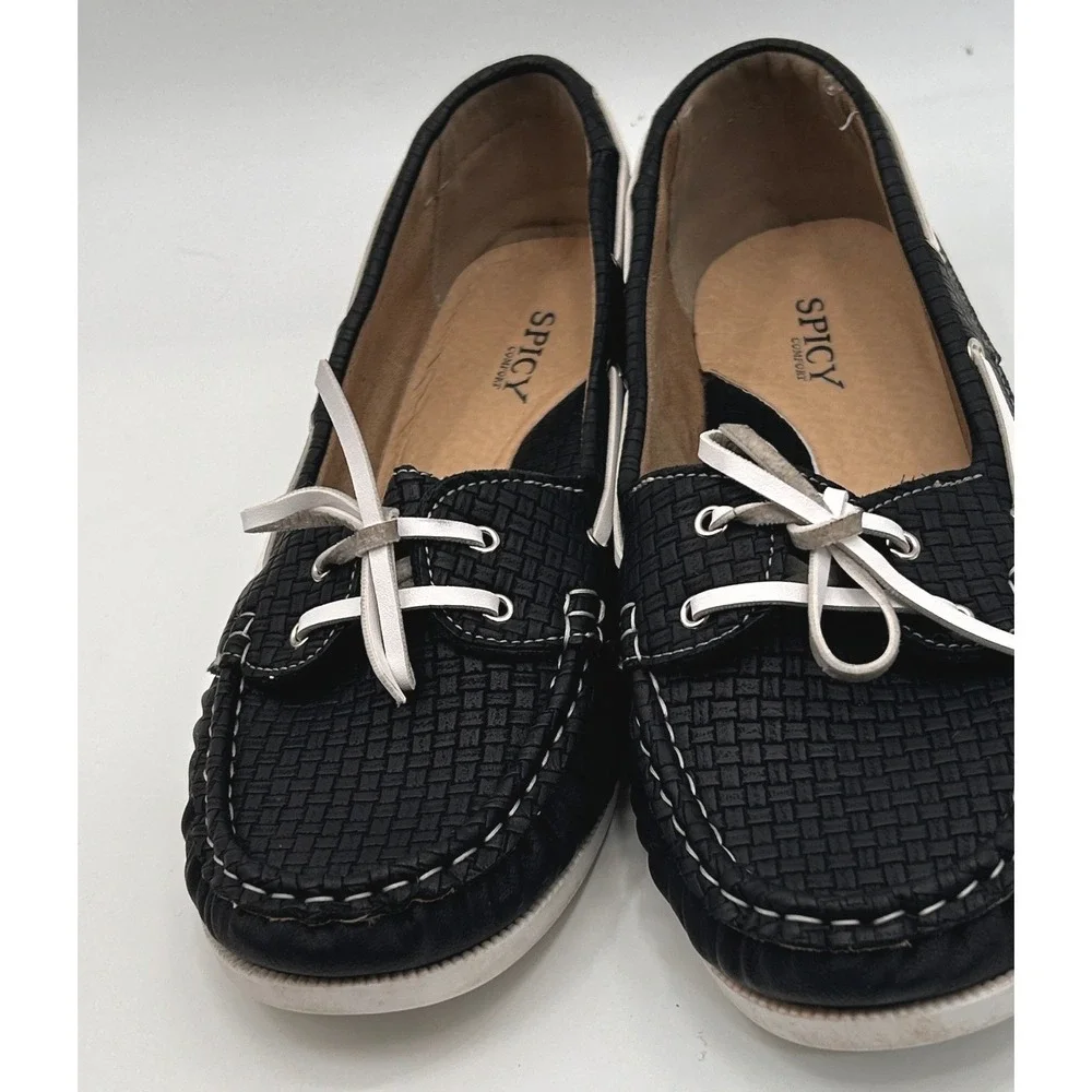 Spicy Comfort Womens Black Woven‎ Boat Shoes Lace Up Moccasin Flats Loafers 11